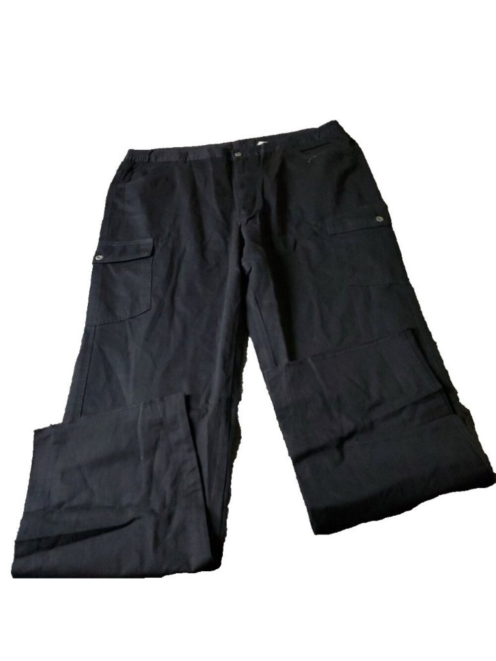 Boulder Creek Cargo Pants Mens 44 x38 Big Tall Black Khaki Cotton LL Elastic y2K